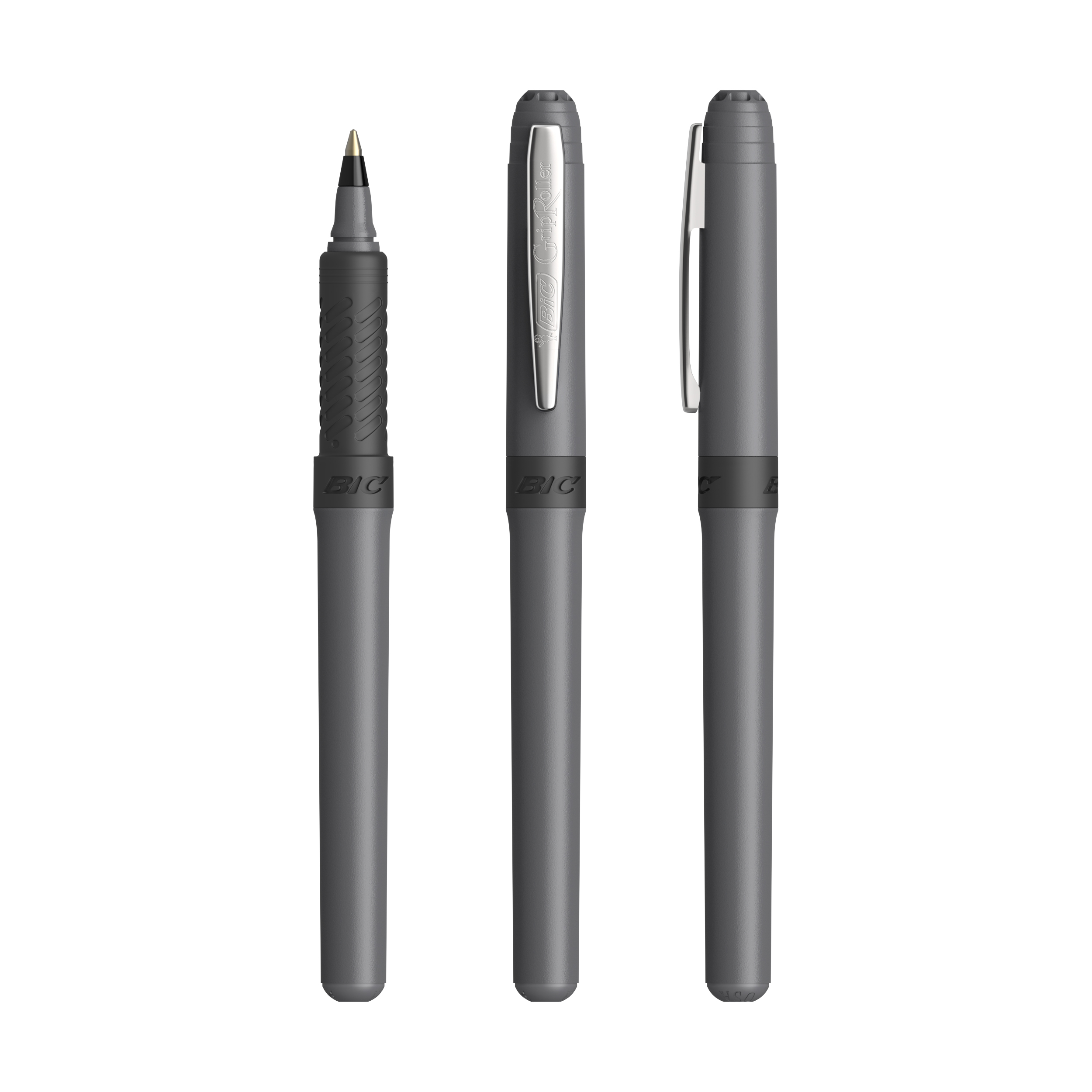 Roller publicitaire BIC® Grip Roller Gris foncé - Chrome - encre noire